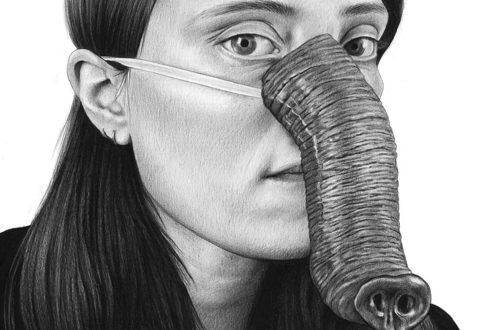 Detail of Self-portrait with trunk Amandine Urruty graphite charcoal paper Magma gallery