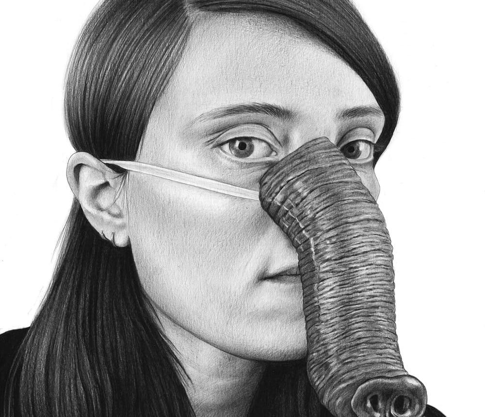 Self-portrait with trunk Amandine Urruty graphite charcoal paper Magma gallery